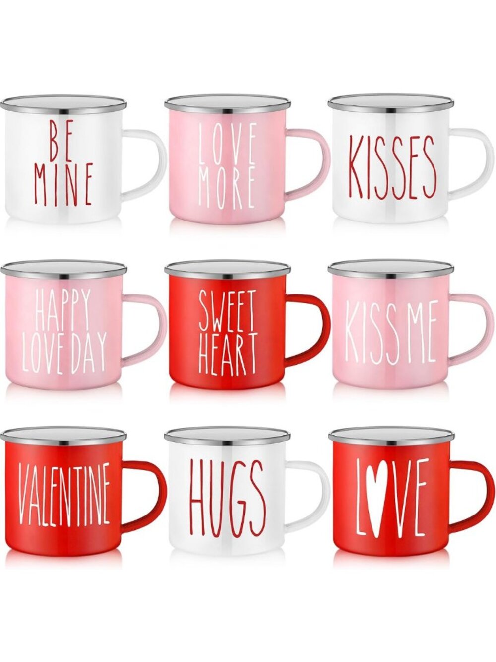 9 Pcs Valentine's Day Coffee Mugs Set - Romantic Enamel Camping Cups for Love